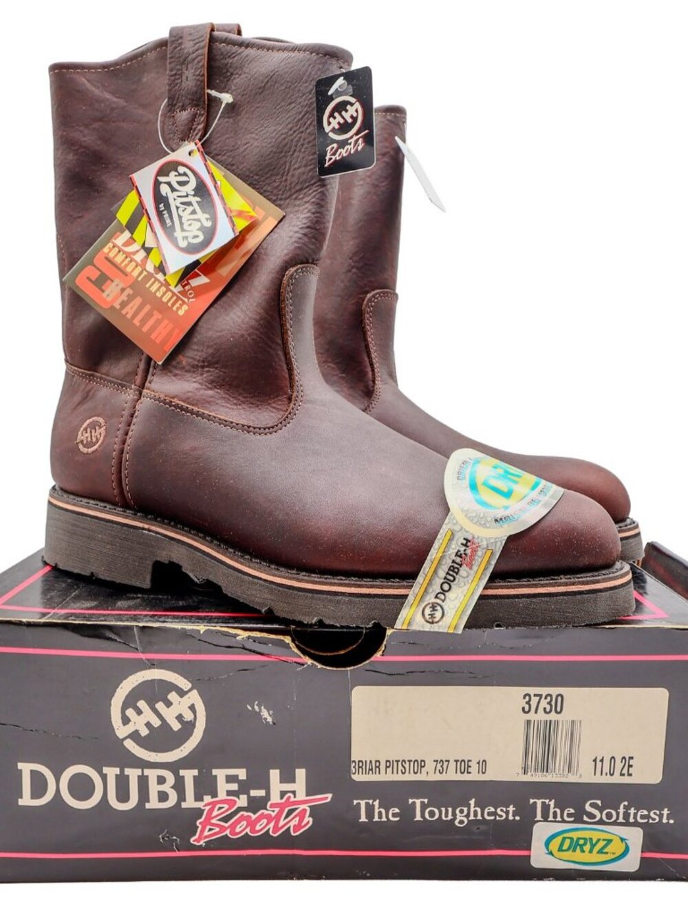 Vintage Double-H Boots Mens 10.5 EE Brown Leather AG7 Ranch Wellington USA 2522